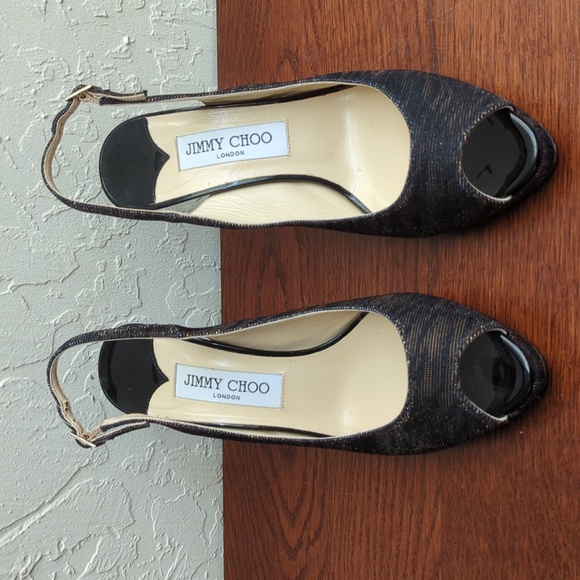 Jimmy Choo Nova 100 Copper Metallic Fabric Peep Toe Ankle Strap Heels Size 7.5 - Picture 2 of 11